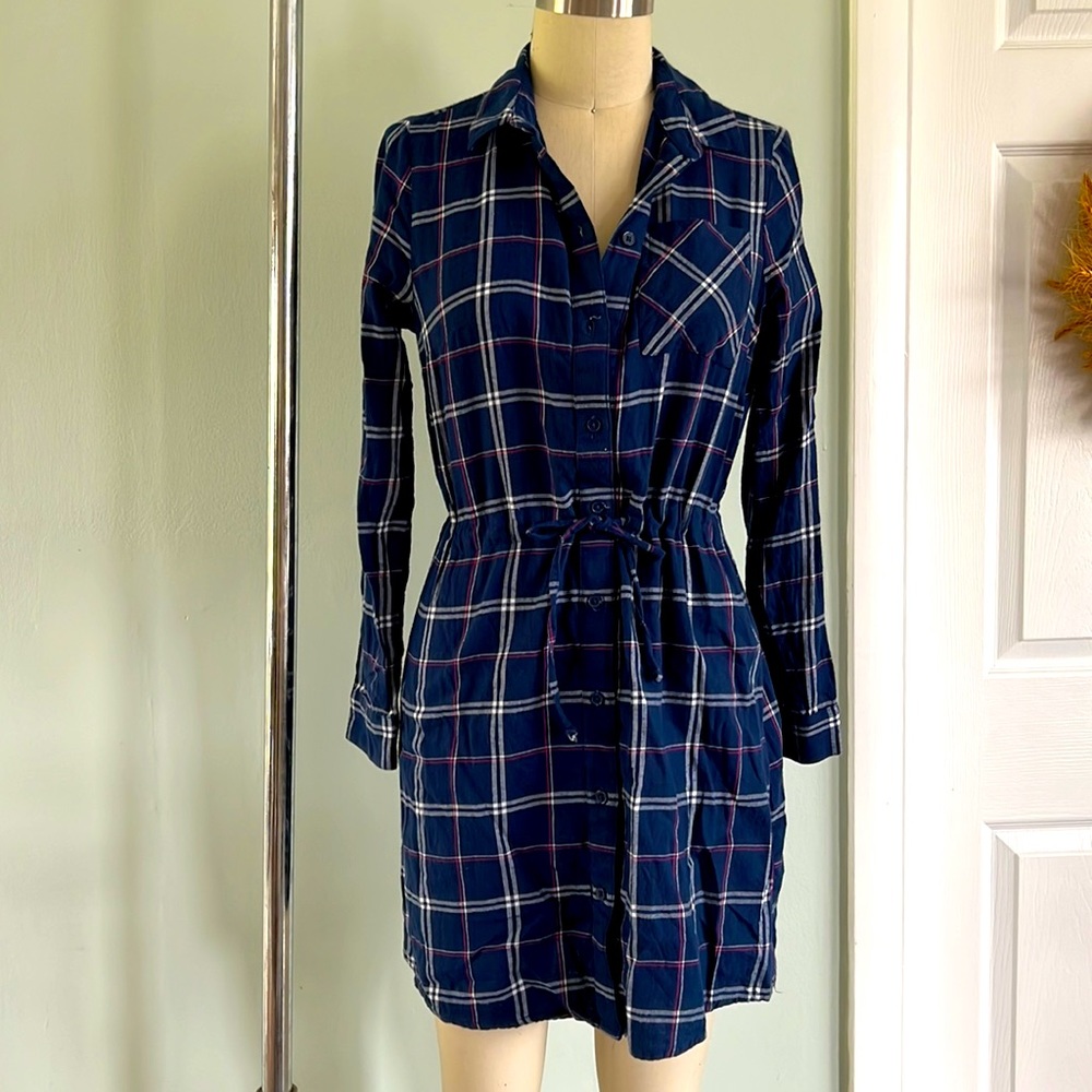 H&M Plaid Button Down Dress with Drawtie Waist